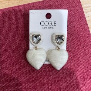 White rhinestone heart dangle earrings